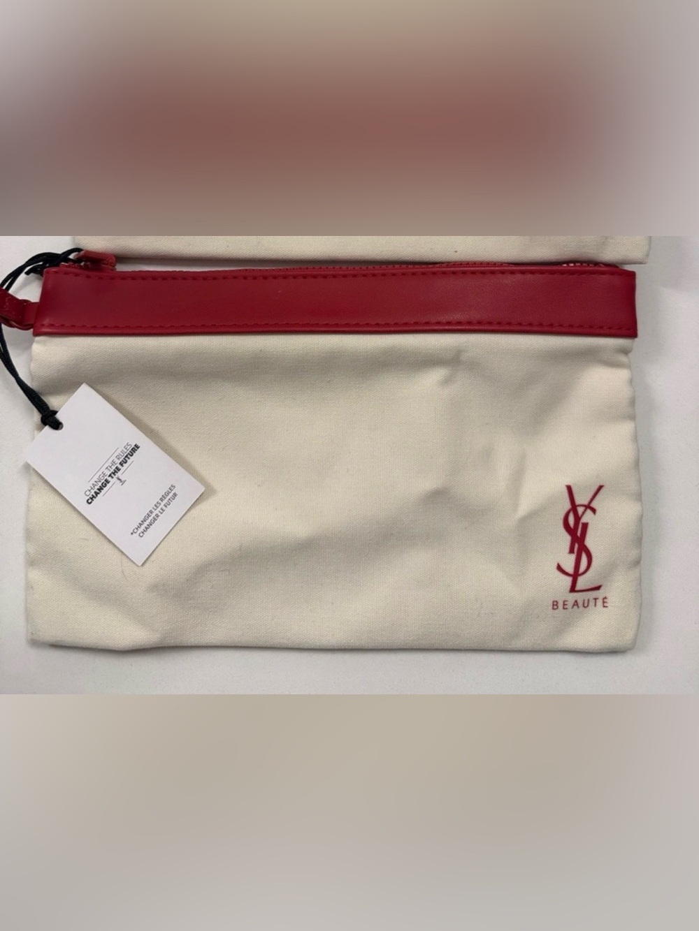 YSL Beaute✨🤍❤️GWP Cream and Red Cosmetic Pouch